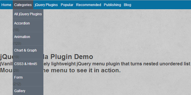jVanilla - menu jQuery plugin