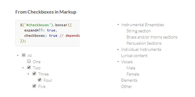 jQuery Bonsai - Super lightweight jQuery tree plugin