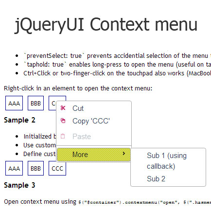 jQueryUI Context menu