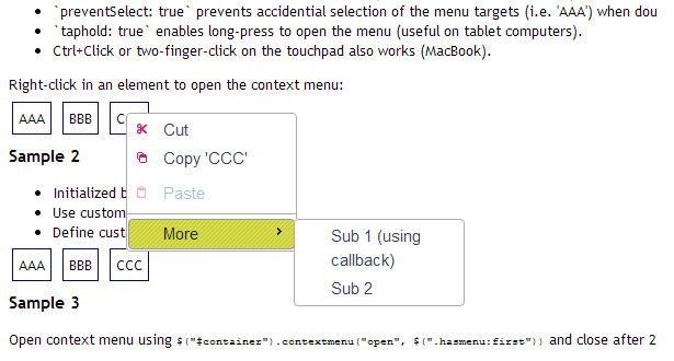 jQueryUI Context menu