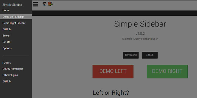 Simple Sidebar - A simple jQuery sidebar plugin Simple Sidebar - A simple jQuery sidebar plugin