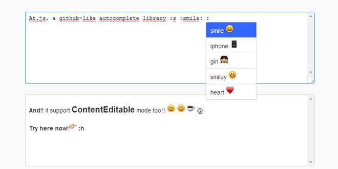 At.js - Add Github like mentions autocomplete