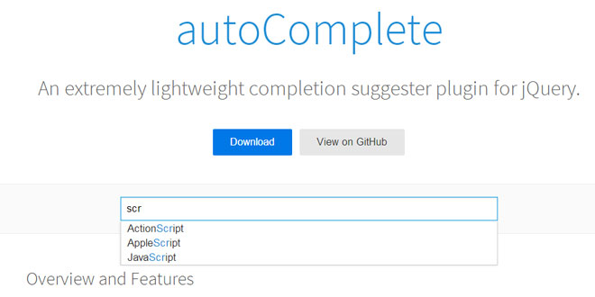 jQuery autoComplete - Lightweight completion suggester