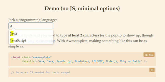 Awesomplete - Ultra lightweight, usable, beautiful autocomplete