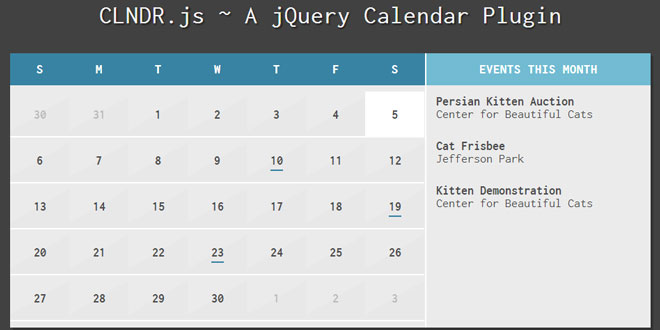 CLNDR.js - A jQuery Calendar Plugin