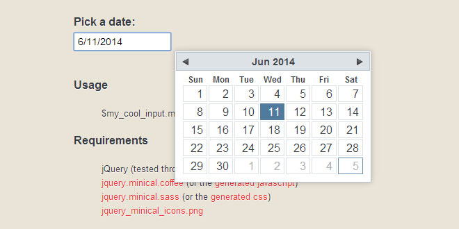 jQuery.minical - a lightweight datepicker plugin