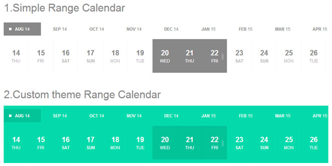 jQuery Range Calendar plugin