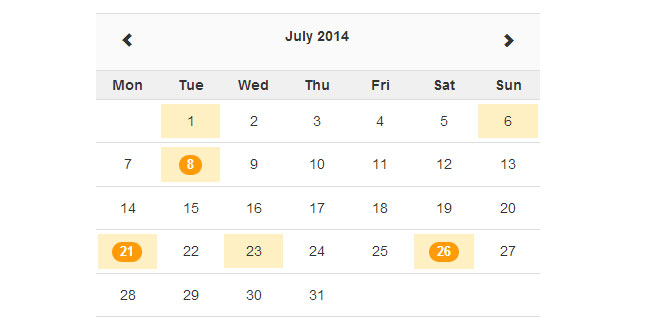 Zabuto Calendar - Add a month calendar to your web page