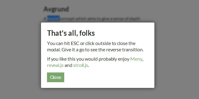 Avgrund - A JS/CSS3 modal UI concept