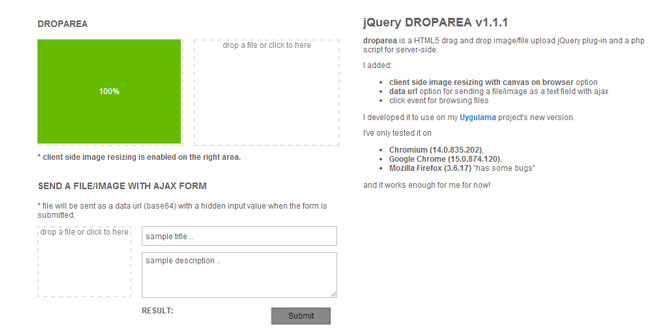 jQuery Droparea - HTML5 drag and drop image/file upload