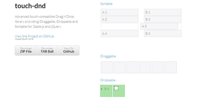 Touch-dnd - Draggable, Droppable and Sortable