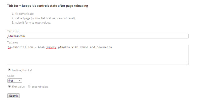 jQuery - Keep Form Data jQuery - Keep Form Data