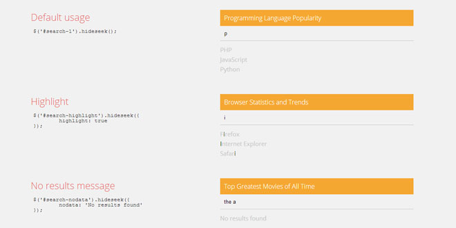 HideSeek - jQuery plugin for live search