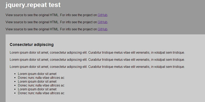 JQuery Repeat - Duplicate blocks of sample content