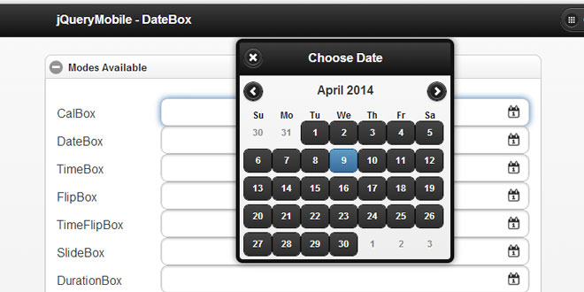 jQueryMobile DateBox - Date and Time Picker plugin