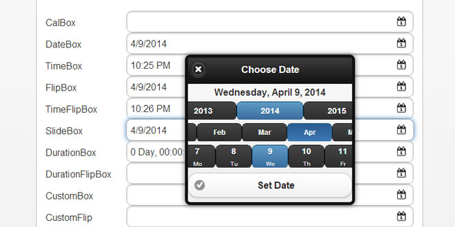 jQueryMobile DateBox - Date and Time Picker plugin