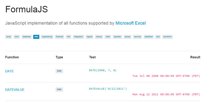 FormulaJS - Microsoft Excel formula functions