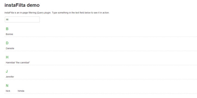 instaFilta - jQuery plugin for performing in-page filtering