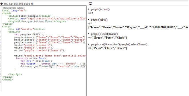TaffyDB - JavaScript Database for your browser