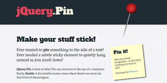 jQuery.Pin - Make your stuff stick