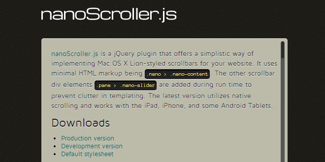 nanoScroller.js -  Implementing Lion OS scrollbars