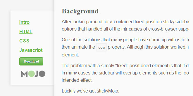 stickyMojo - contained sticky sidebar