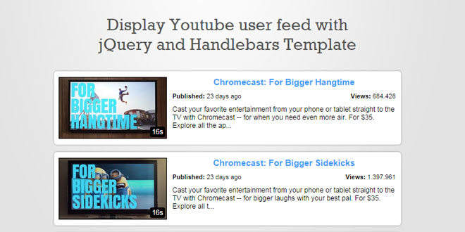 Youtubars - Display Youtube user feed