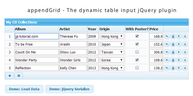 appendGrid - The dynamic table input appendGrid - The dynamic table input