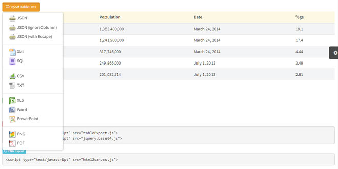 HTML Table Export HTML Table Export