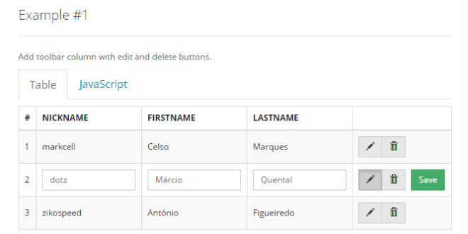 jQuery Tabledit