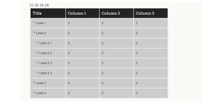 jQuery Tbl Tree - Making hierarchical tree from HTML tables