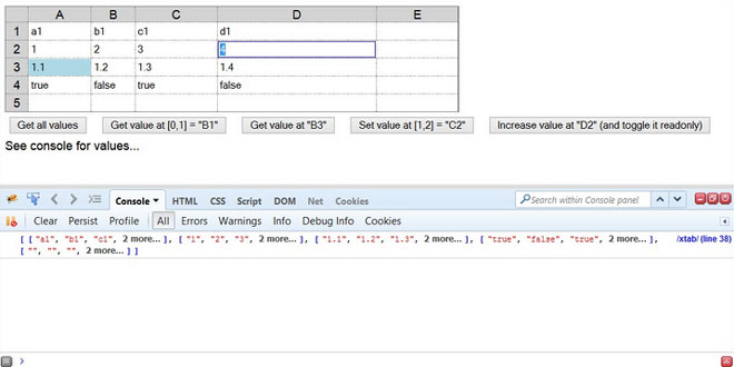 xTab - Simple spreadsheet-like table jQuery plugin