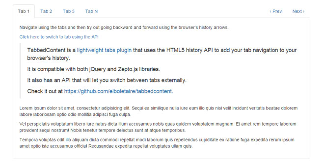 TabbedContent - jQuery lightweight tabs plugin