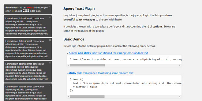Jquery Toast Plugin