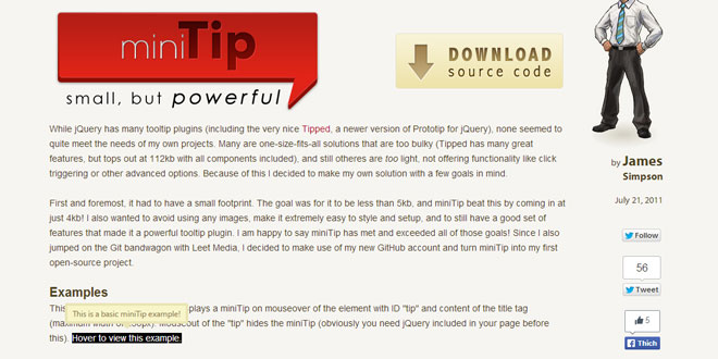 miniTip - Ultra lightweight jQuery tooltip plugin