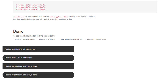 SnackbarJS - Create Material Design snackbars and toasts with ease