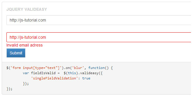 jQuery Valideasy - Easy to handle your form validation rules